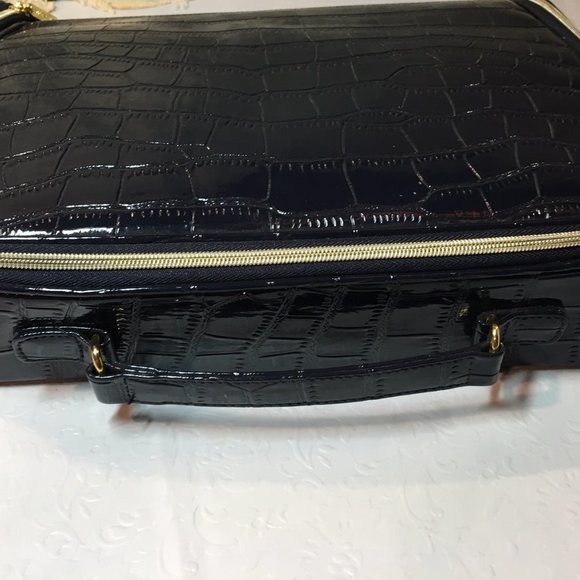 Estee Lauder Navy Blue Faux Crocodile Leather Cosmetic Zip Train Travel Case Bag - Picture 6 of 16